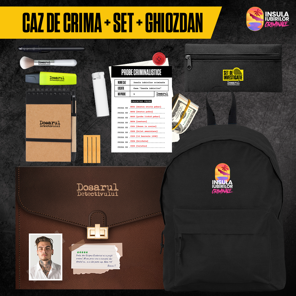 Insula Iubirilor Criminale + Set investigatie + Ghiozdan